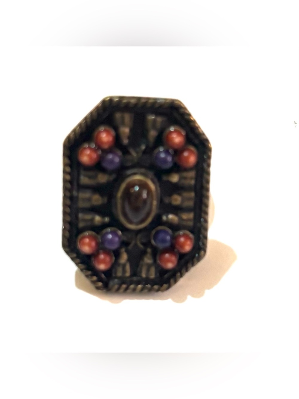 Vintage-Style  Ring with Red and Purple Accents one size adjustable